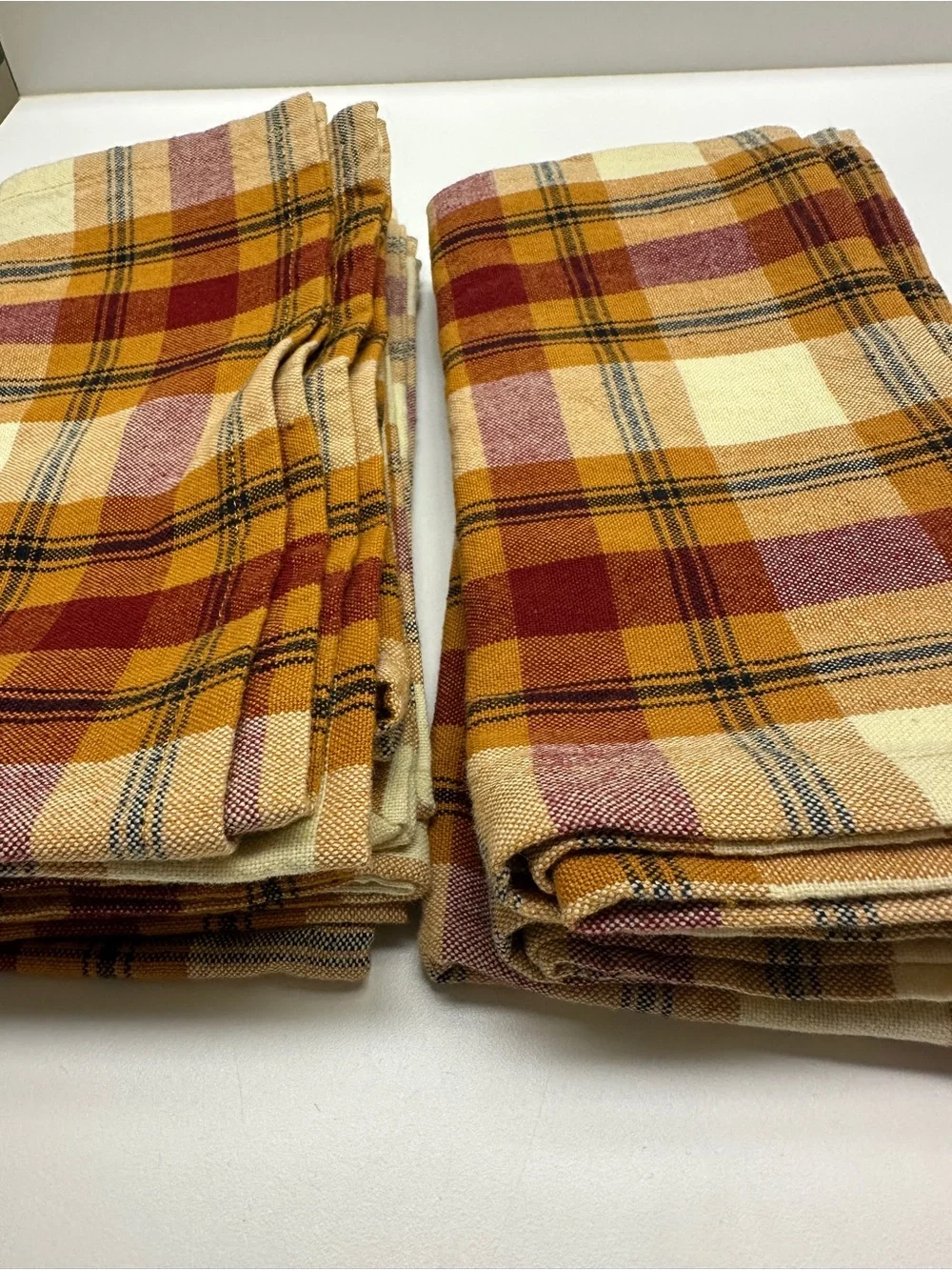 Plaid Cotton Napkins in Mustard, Burgundy & Cream - Set of  8